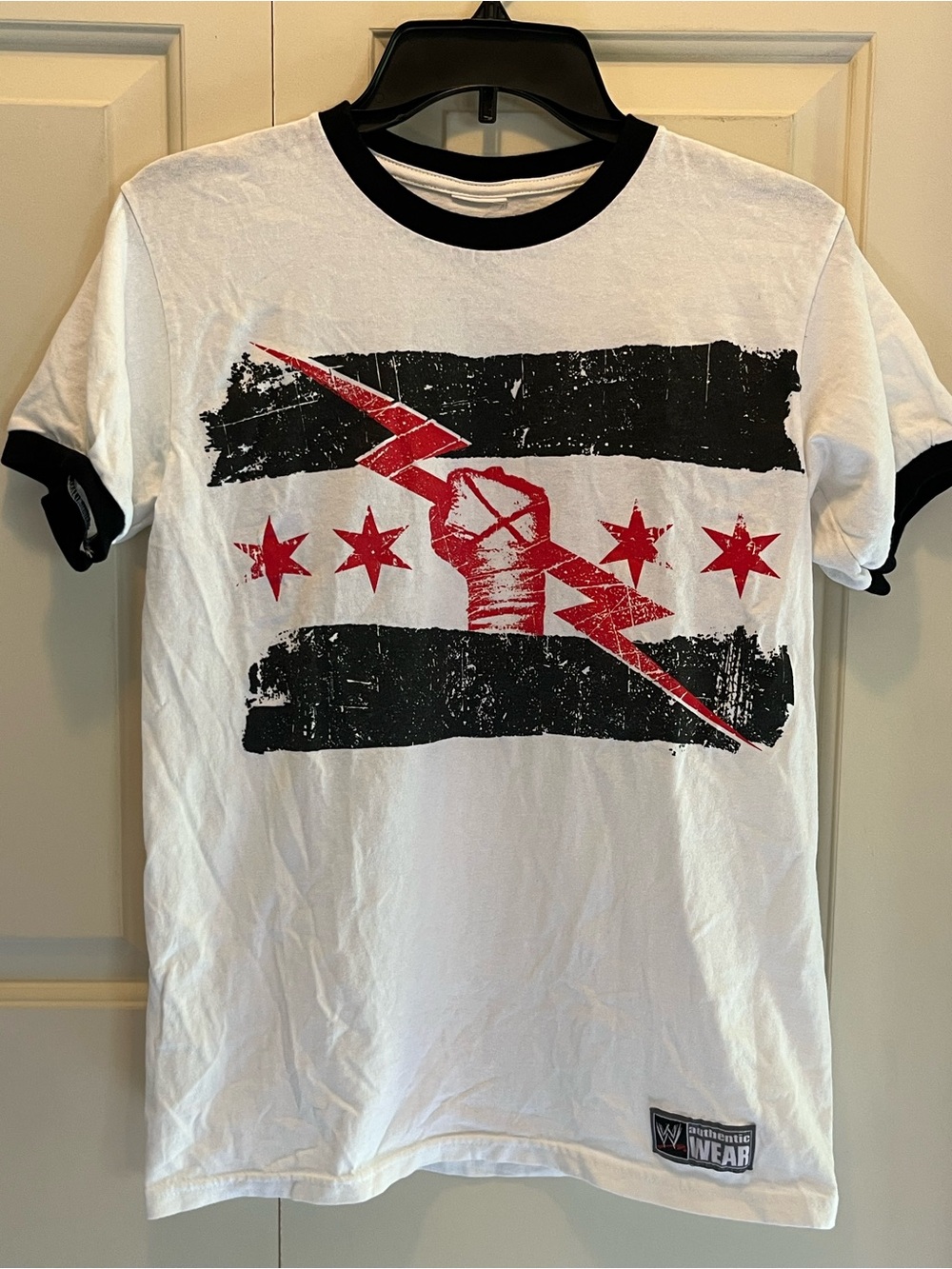 WWE White Ringer Tee with Black Trim CM Punk Best in the World size Small